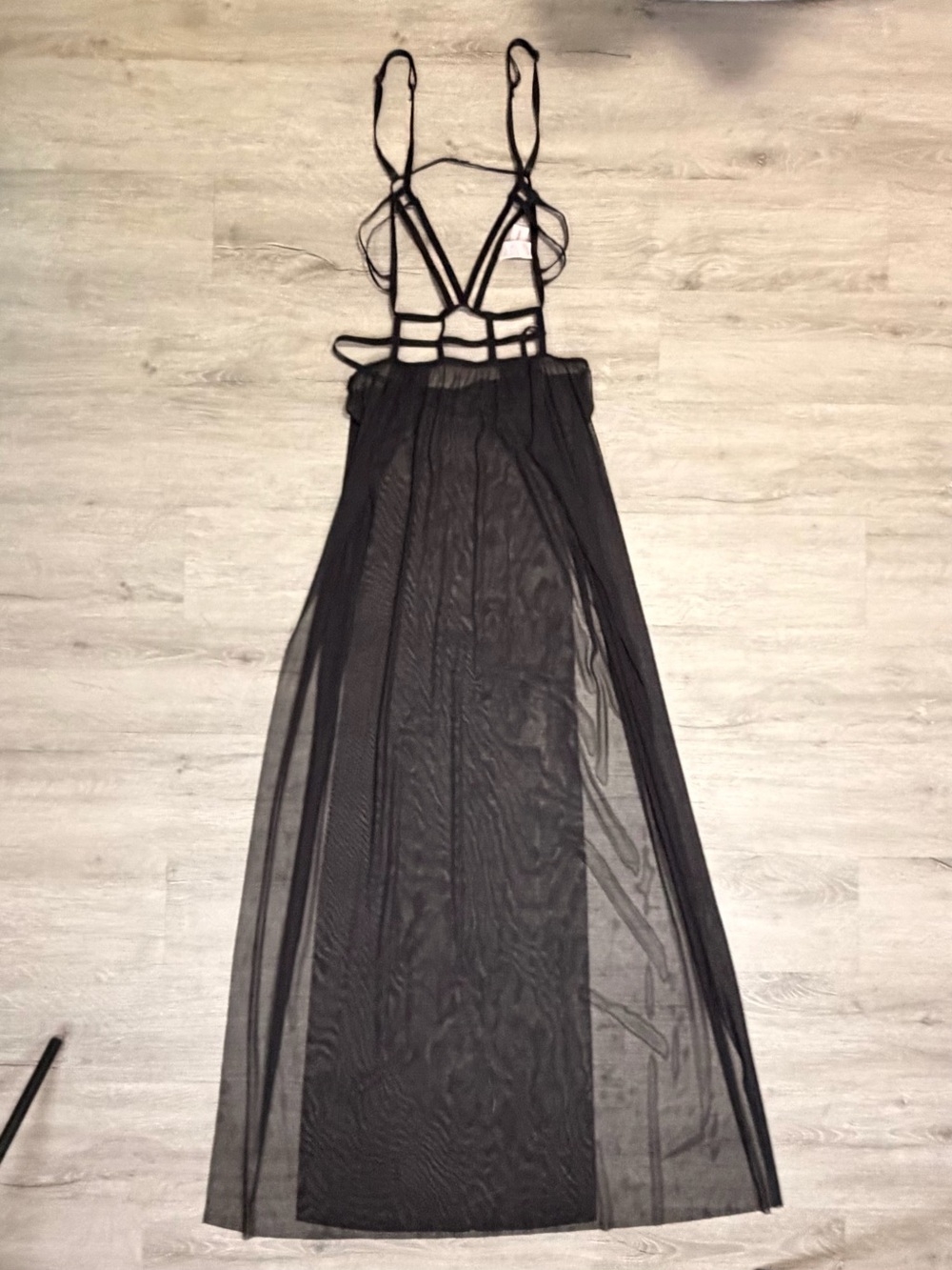 Fashion Nova Black Sheer Strappy Maxi Coverup